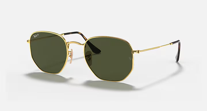 Ray-Ban Hexagonal Flat Lenses Arista Gold Frame with Green Lenses