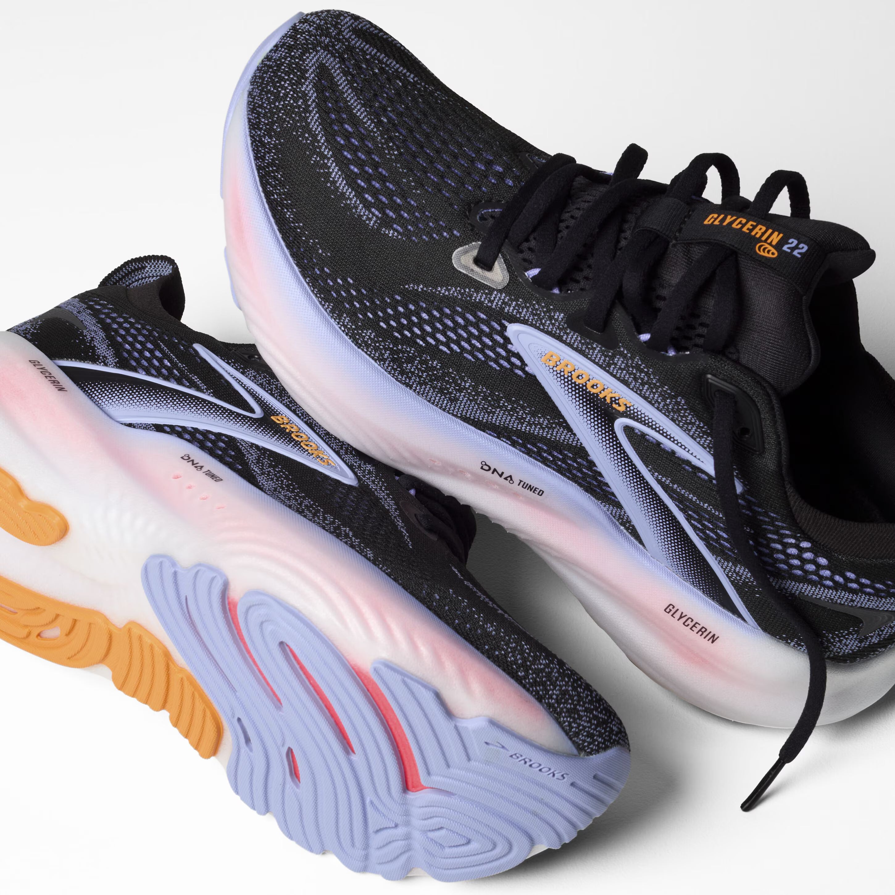 Women's Brooks Glycerin 22 Road Running Shoe in Black/Blue Heron/Orange