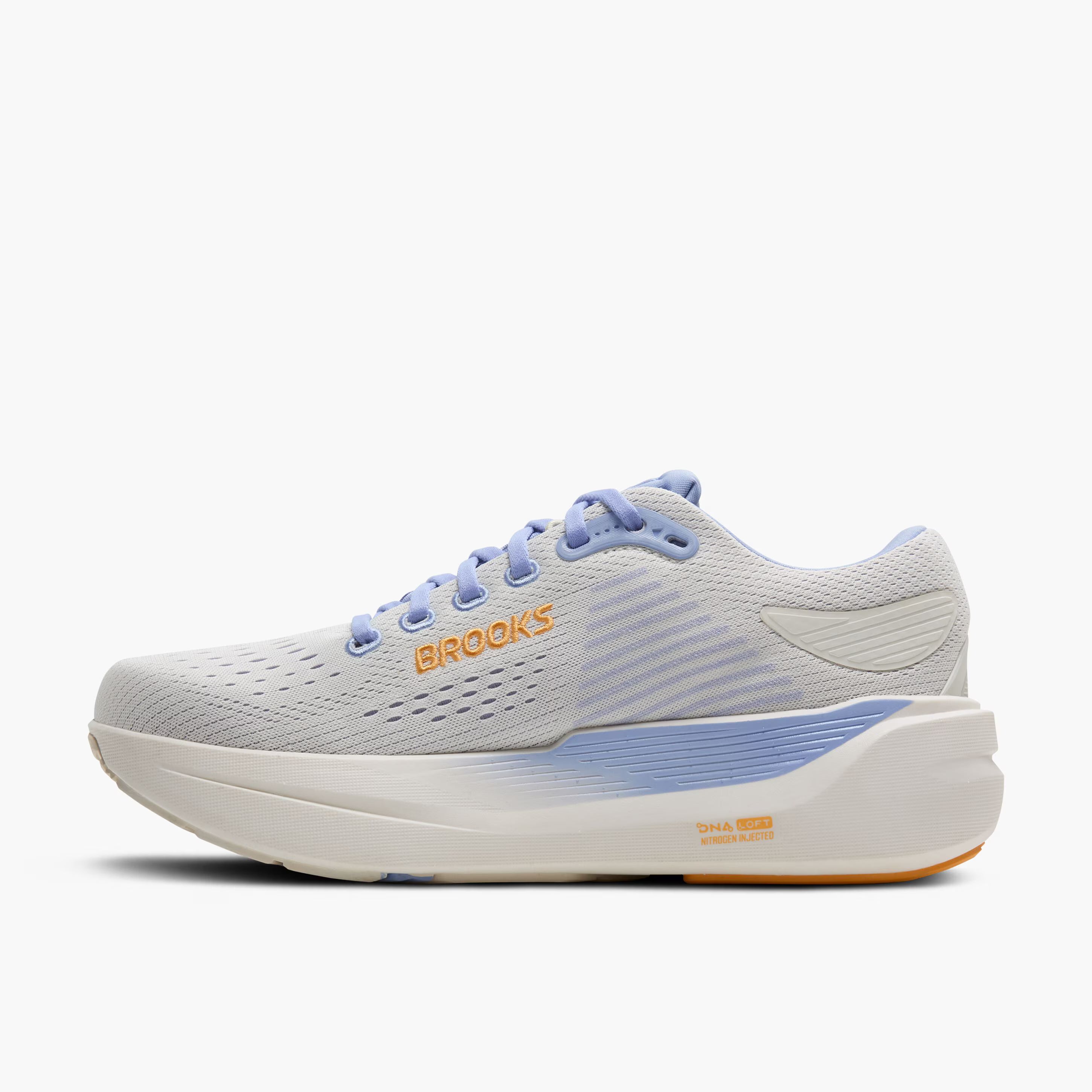 Women's Brooks Ghost Max 3 Road Running Shoe in Coconut/Blue Heron/Orange
