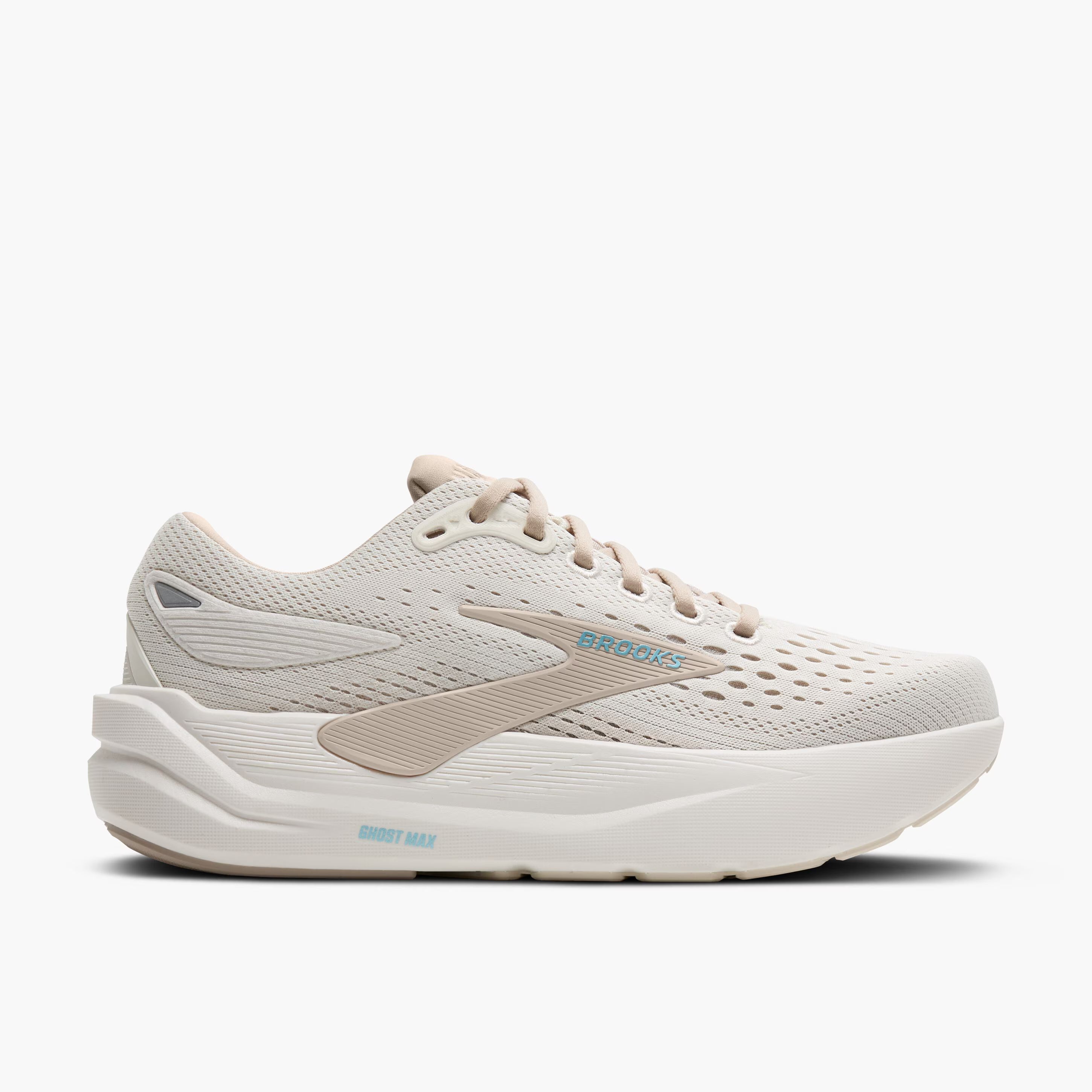 Women's Brooks Ghost Max 3 Road Running Shoe in Coconut/Chateau Grey/Blue