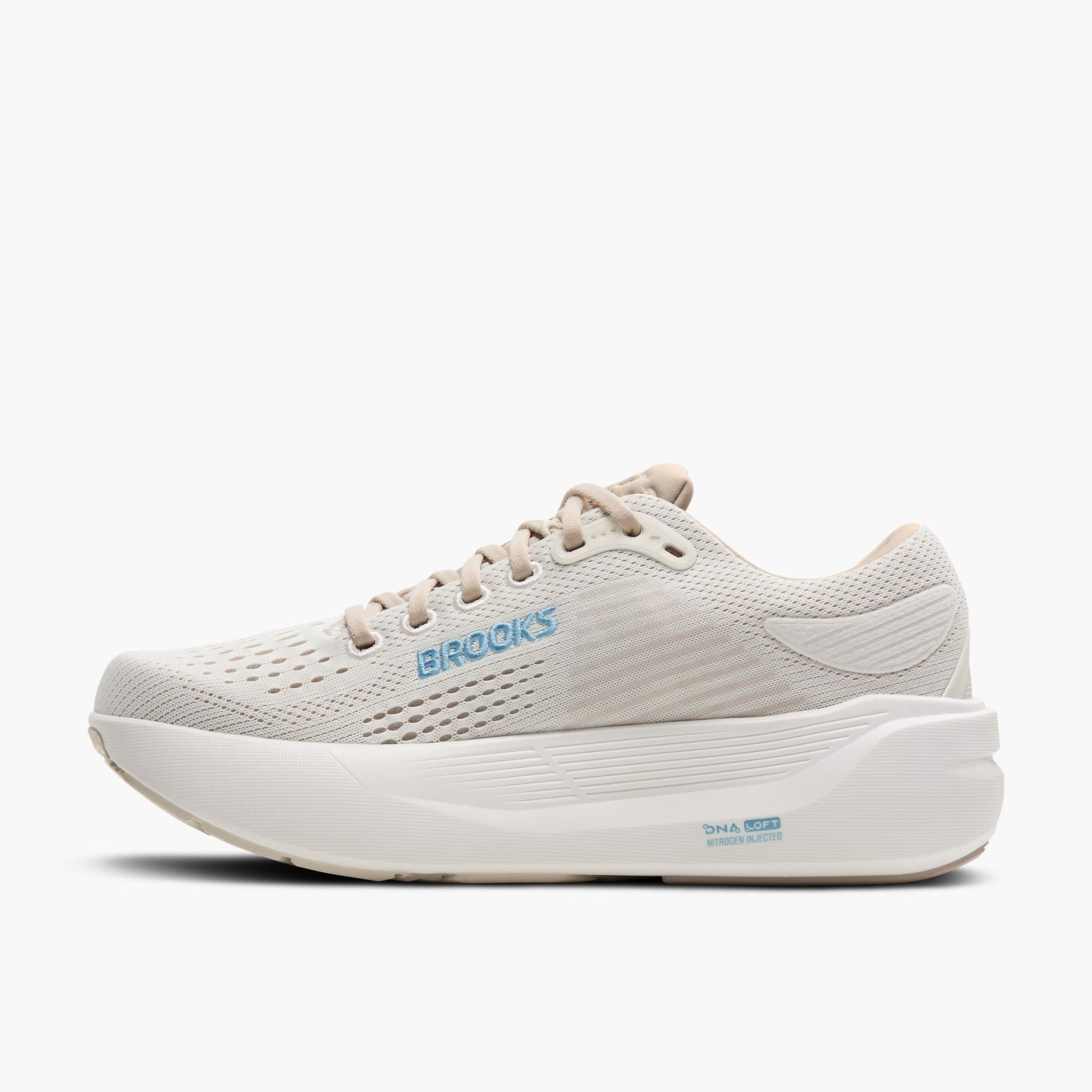 Women's Brooks Ghost Max 3 Road Running Shoe in Coconut/Chateau Grey/Blue