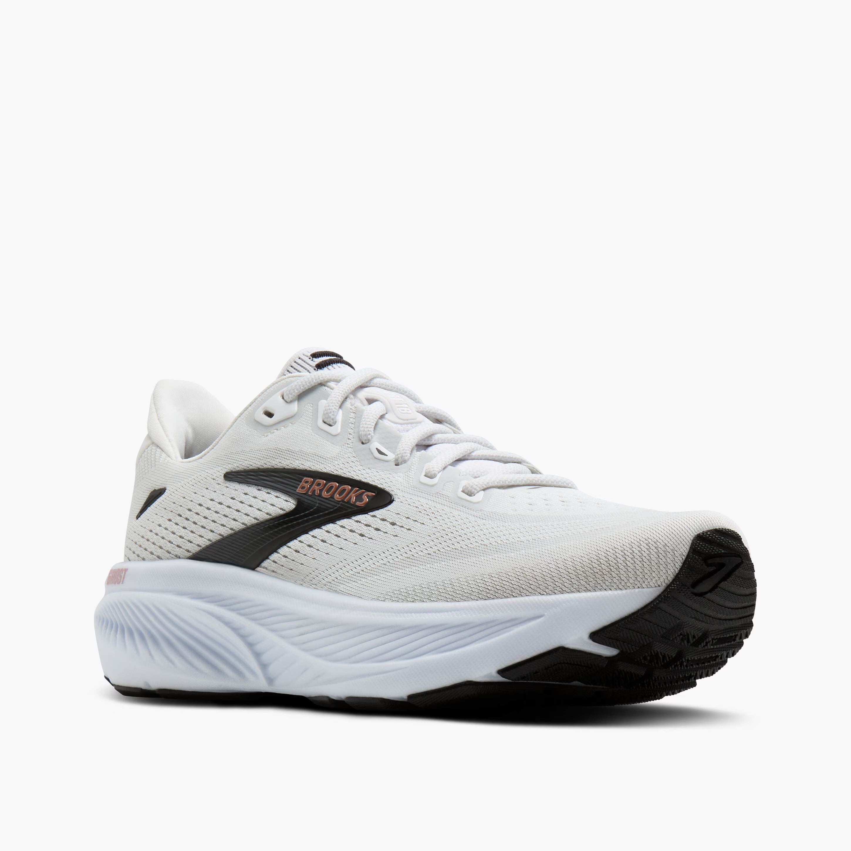Women's Brooks Running Ghost 18 Road Running Shoe in White/Black/Rose Gold