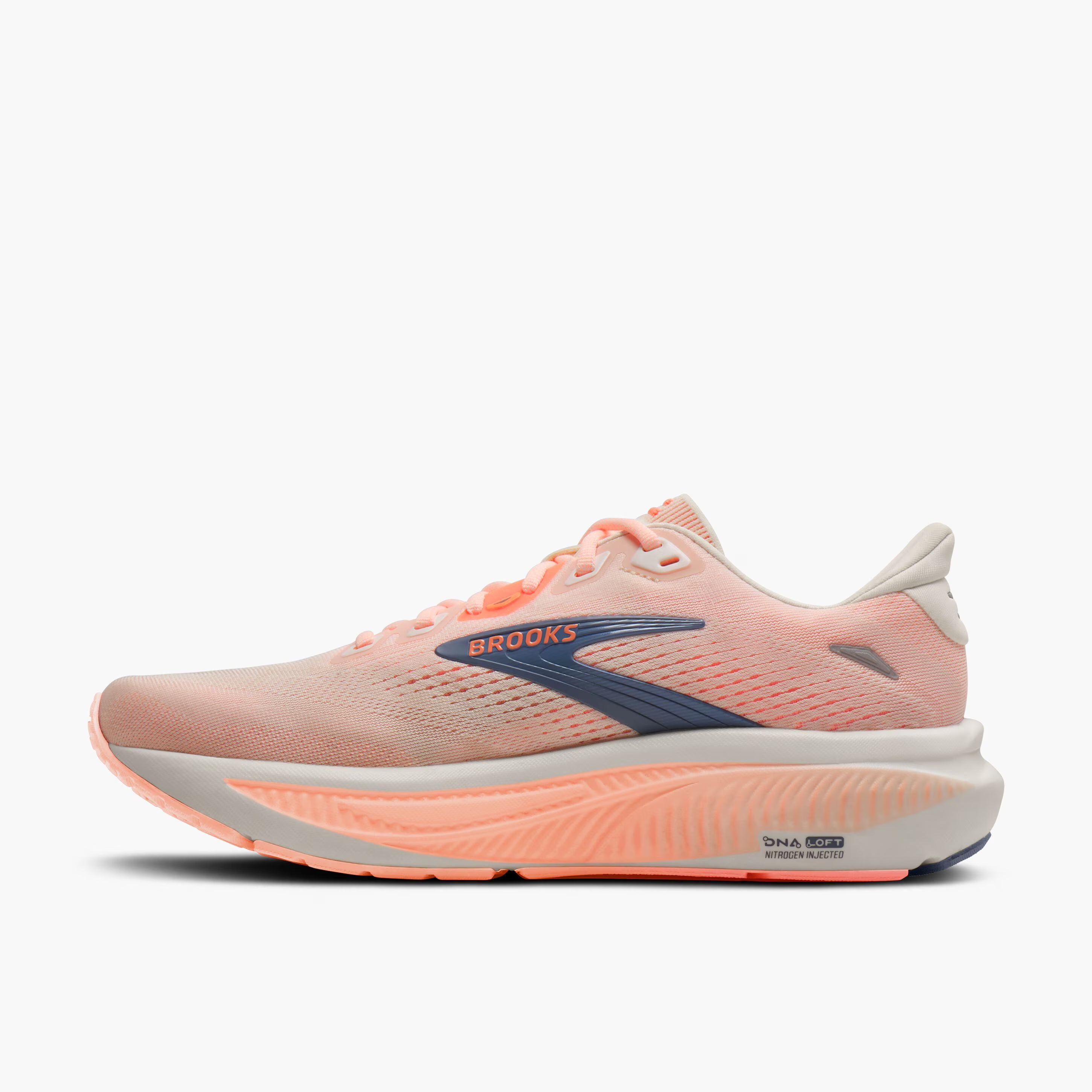 Women's Brooks Running Ghost 18 Road Running Shoe in Star White/Cyber Peach/Grey