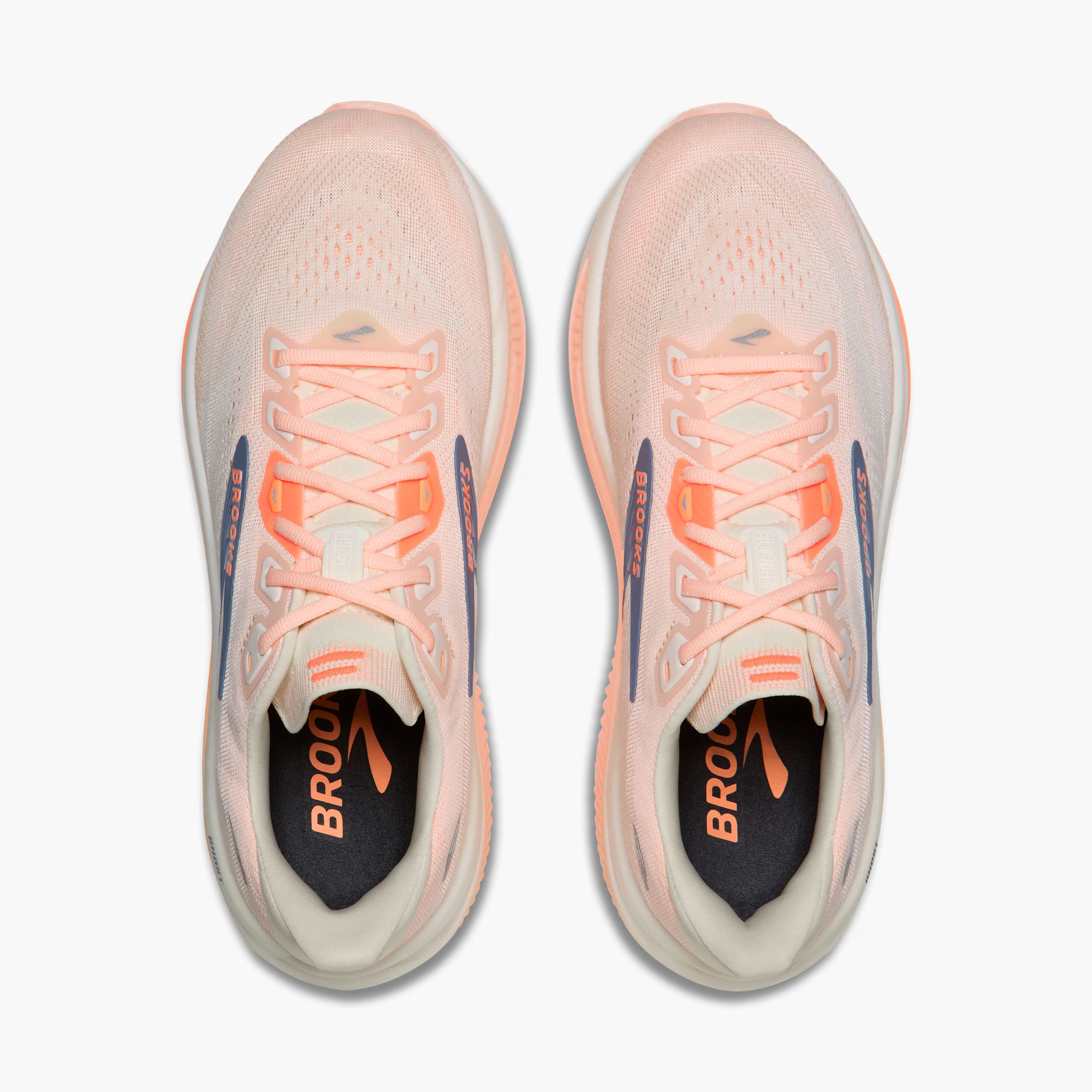 Women's Brooks Running Ghost 18 Road Running Shoe in Star White/Cyber Peach/Grey