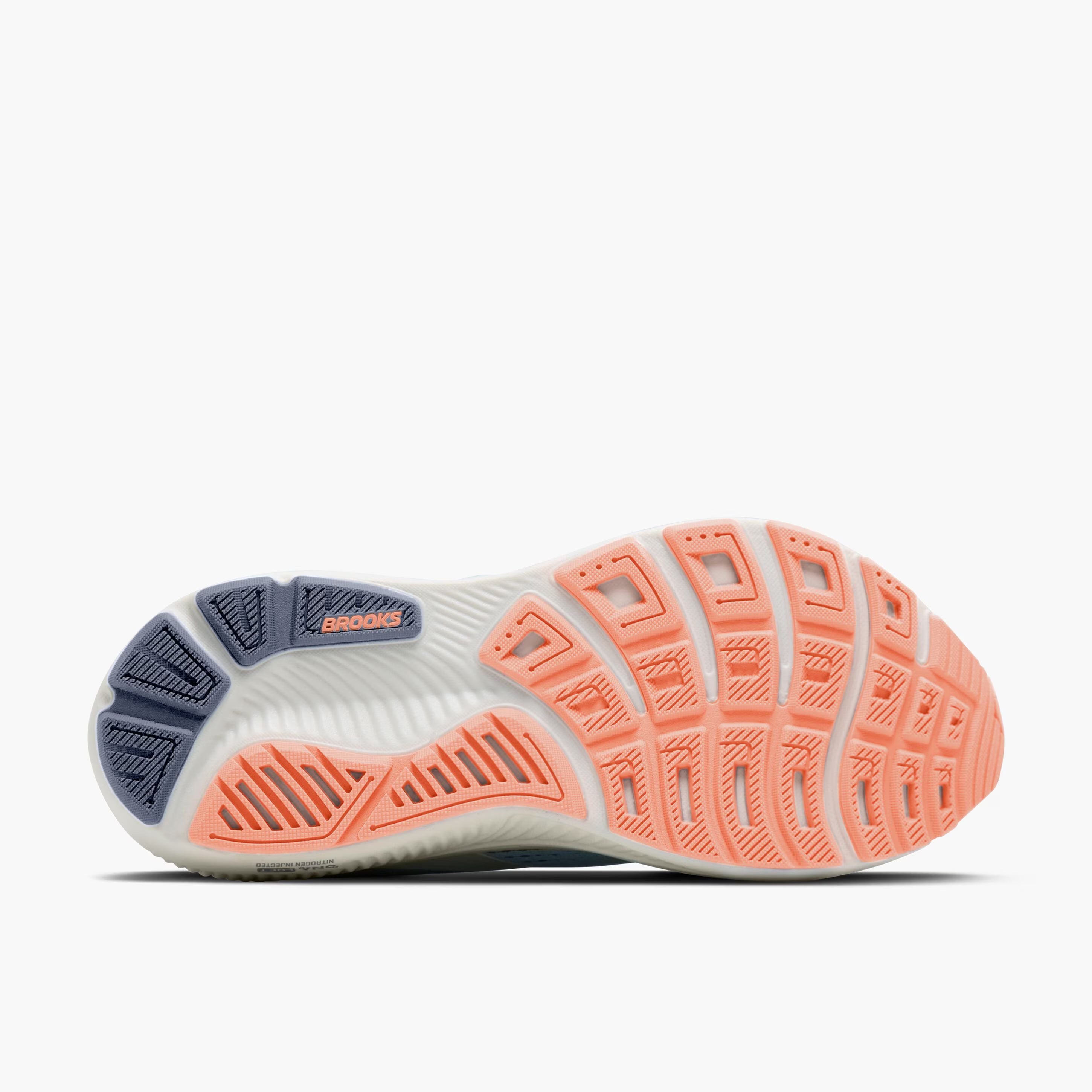 Women's Brooks Running Ghost 18 Road Running Shoe in Star White/Cyber Peach/Grey