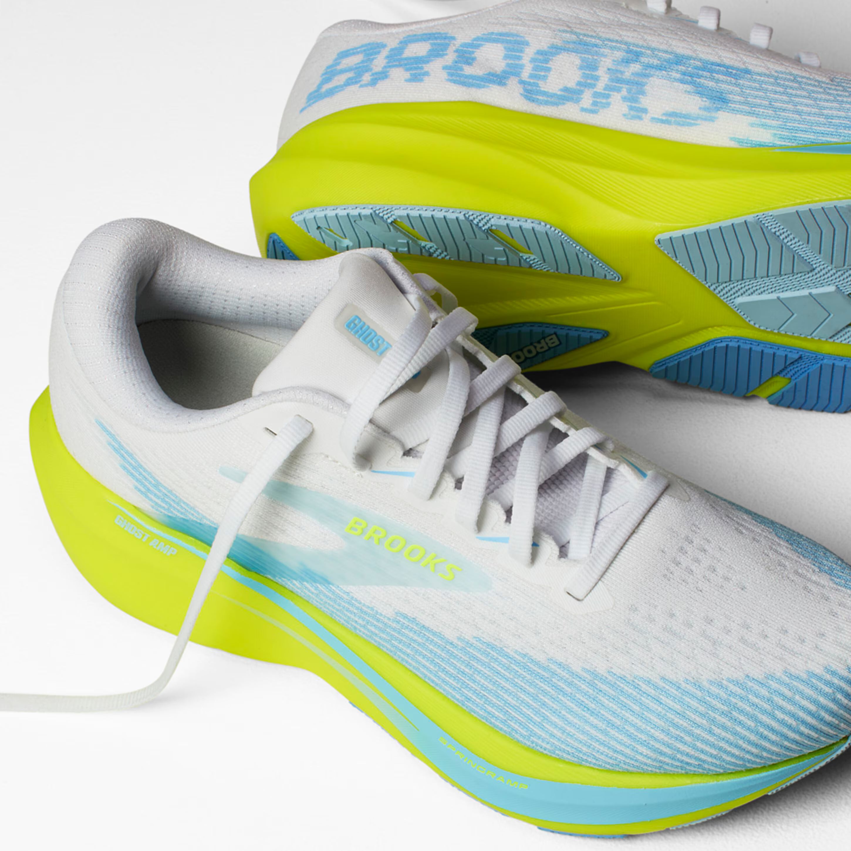Women's Brooks Running Ghost Amp Road Running Shoe in White/Blue/Nightlife
