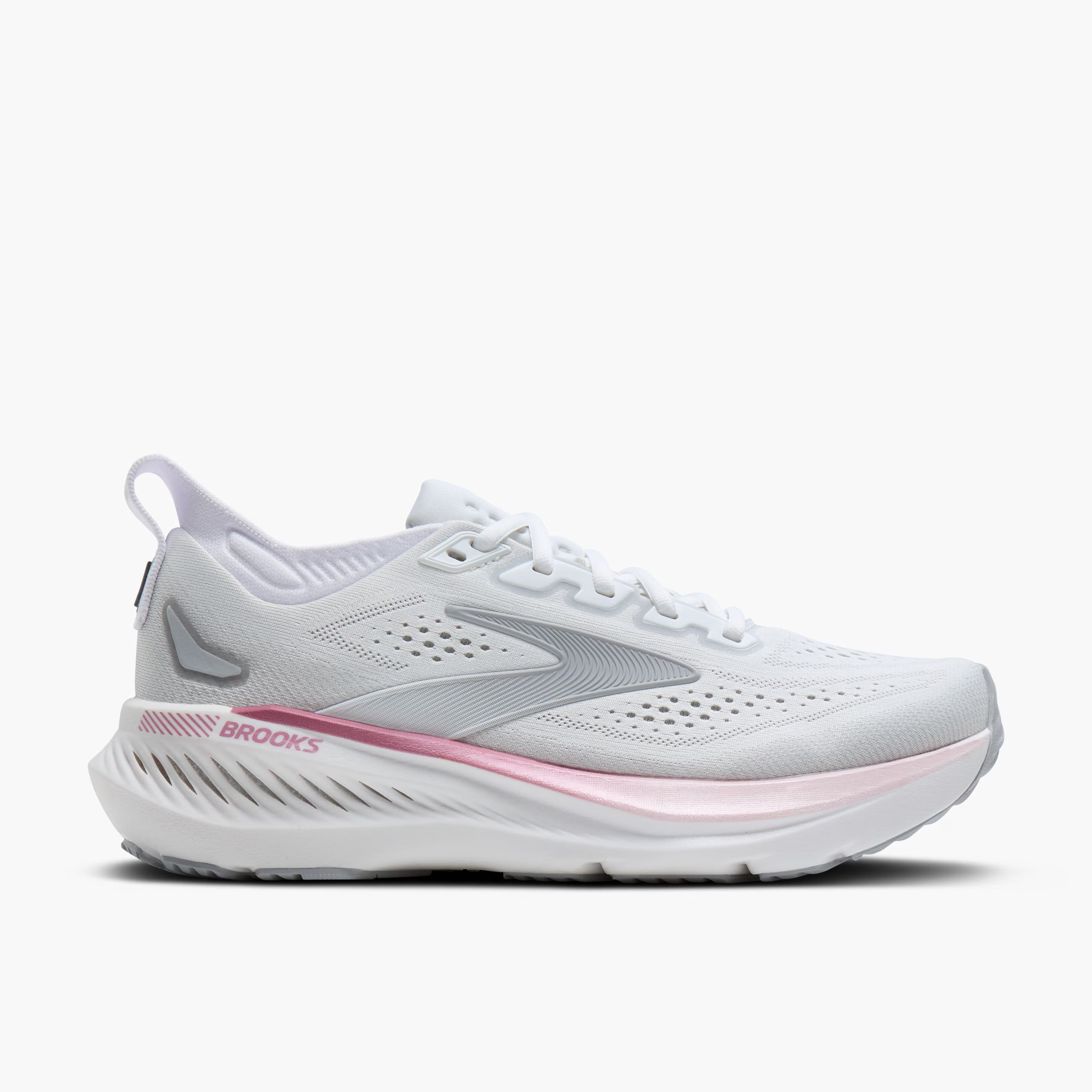 Women's Brooks Running Glycerin GTS 23 Road Running Shoe in White/Harbor Mist/Metallic