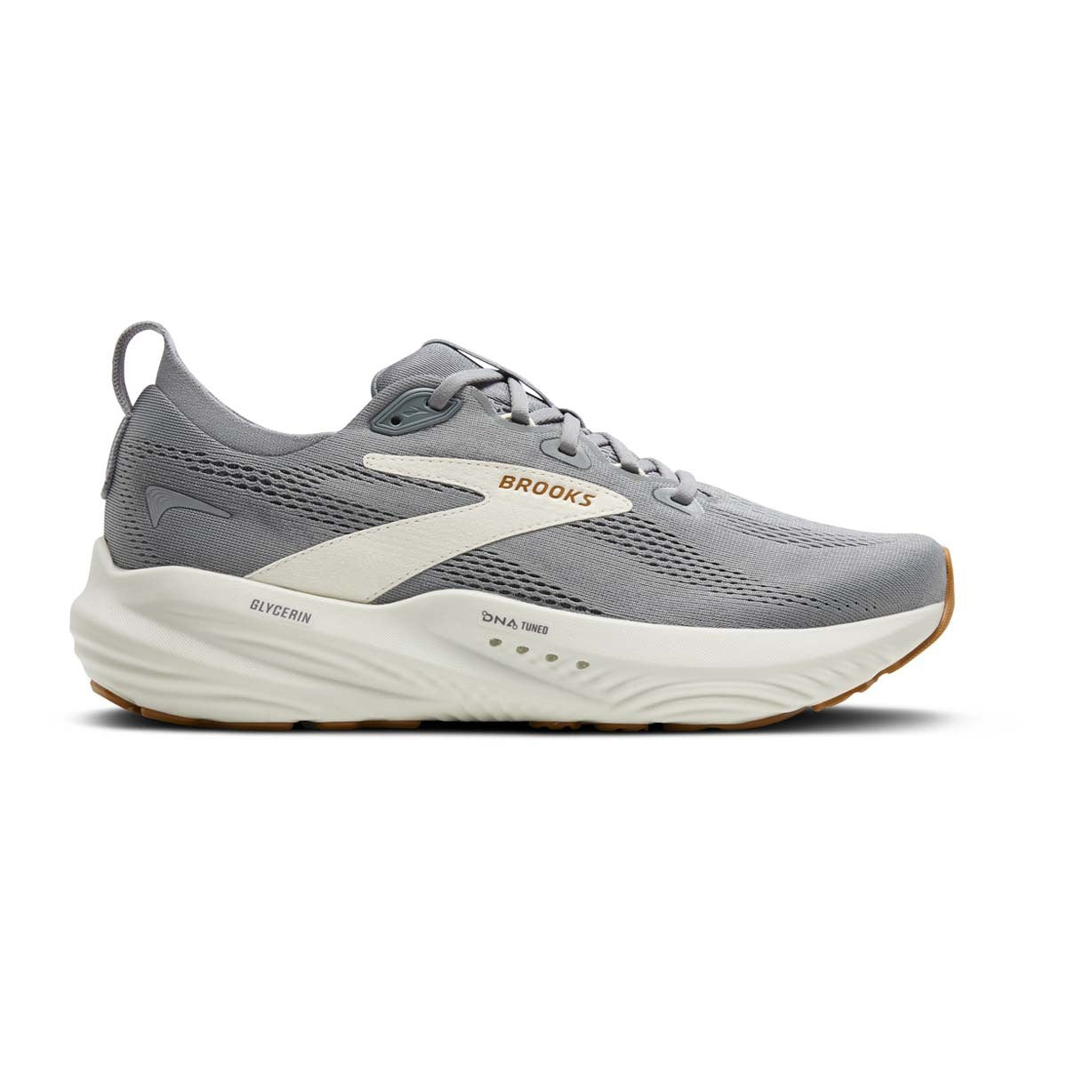 Men's Brooks Glycerin 22 Road Running Shoe in Primer Gray/Gray/Honey Ginger