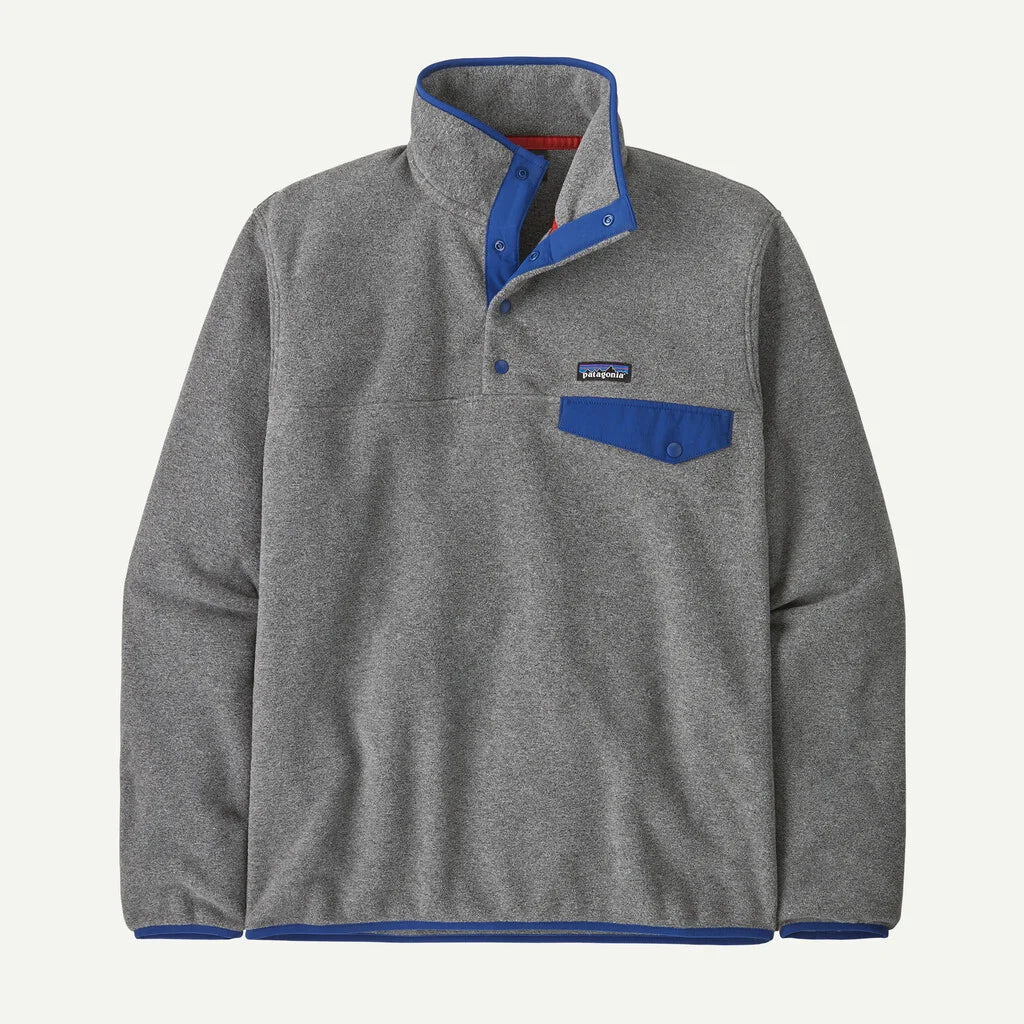 Patagonia Men's Lightweight Synchilla® Snap-T® Fleece Pullover in Nickel w/Clement Blue