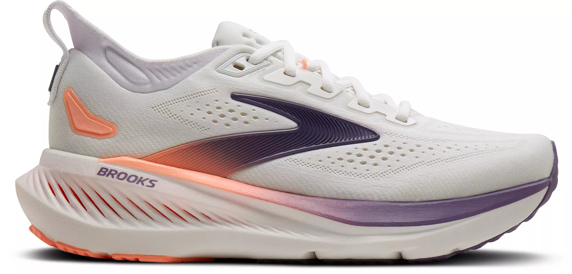 Women's Brooks Running Glycerin 23 Road Running Shoe in White/Mulled Grape/Clear