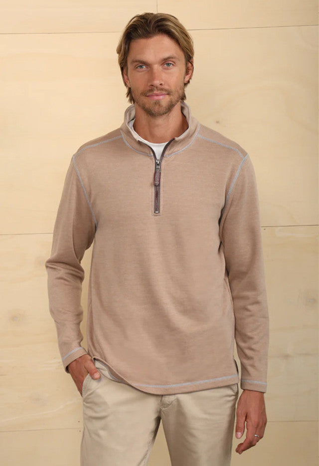 True Grit Sea Ranch Fleece 1/4 Zip Pullover in Dark Rye