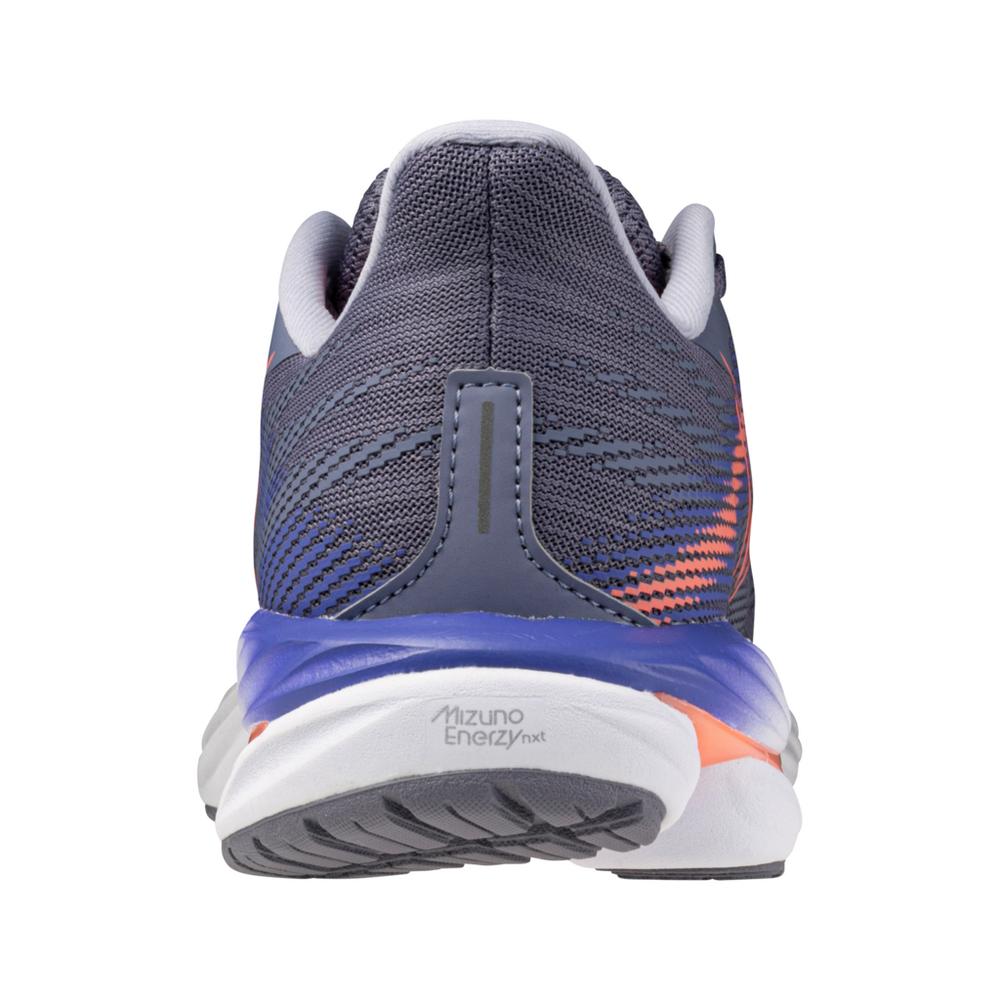 Women's Mizuno Wave Inspire 21 Running Shoe in Blue Granite Striking Coral