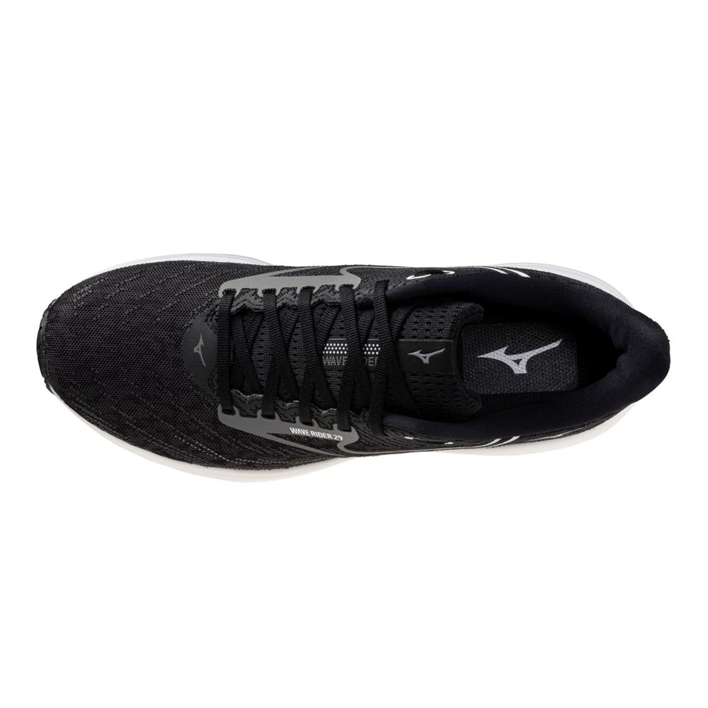 Women's Mizuno Wave Rider 29 Running Shoe in Black Sand | White