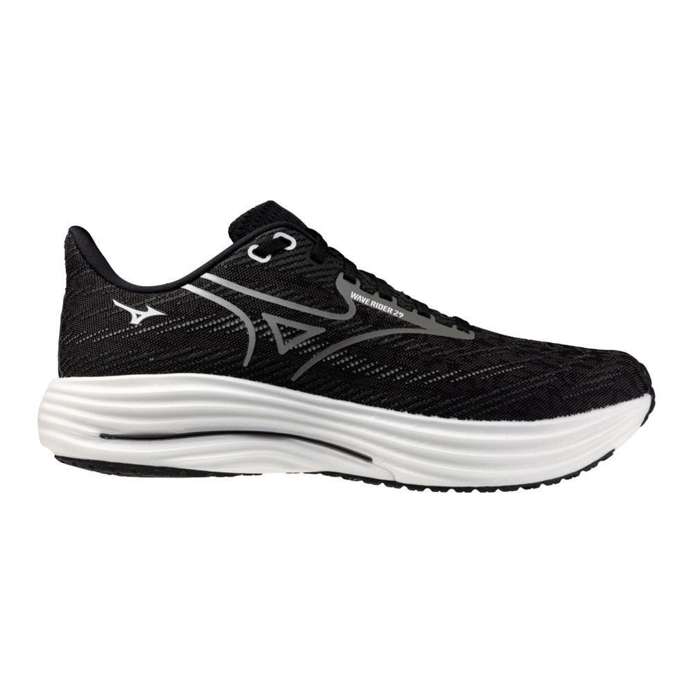 Women's Mizuno Wave Rider 29 Running Shoe in Black Sand | White