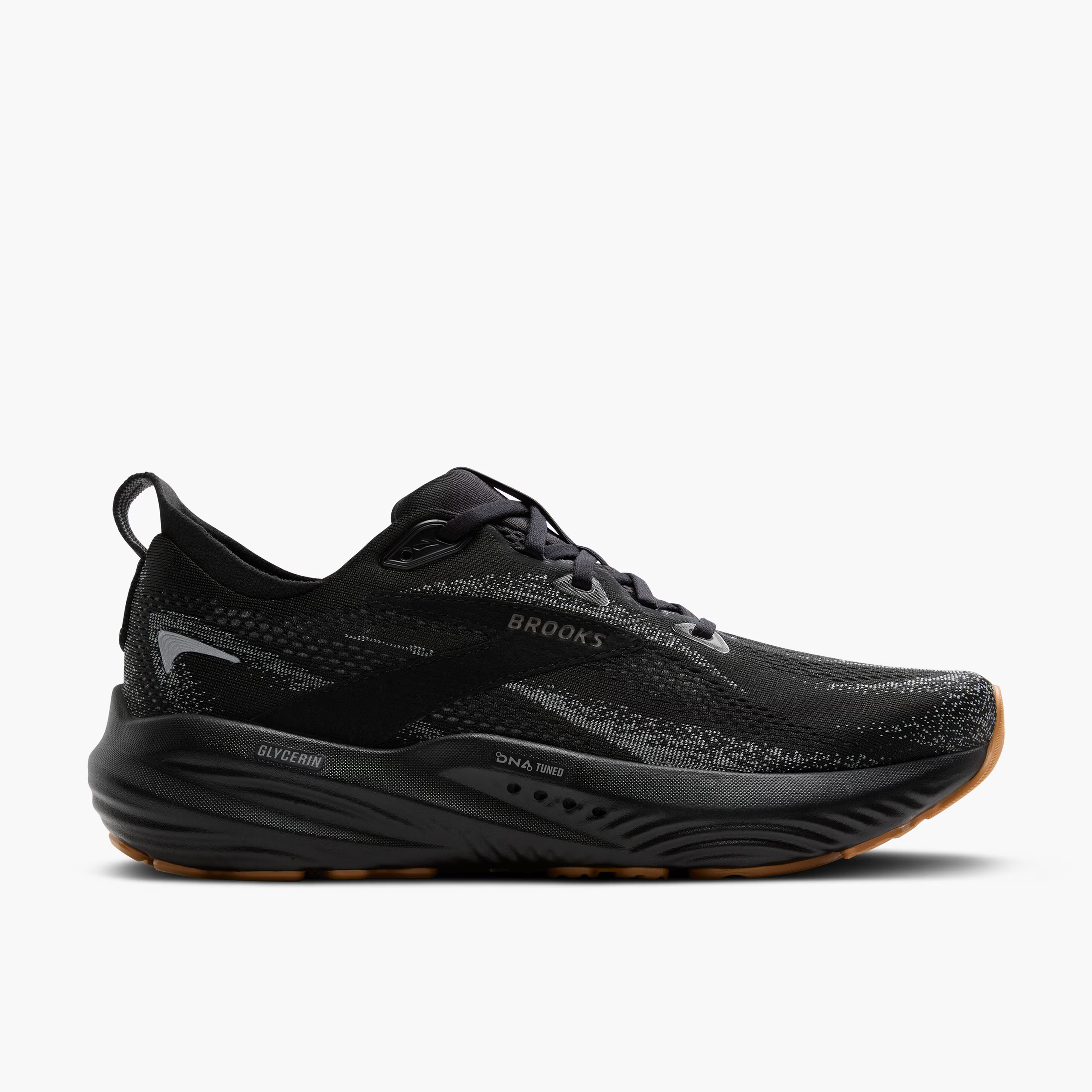 Men's Brooks Glycerin 22 Road Running Shoe in Black/Primer Gray/Biscuit