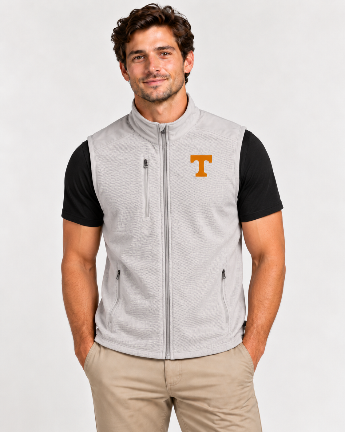 Tennessee Volunteers Cutter & Buck Hunts Point Recycled Fleece Hybrid Full-Zip Vest in Gray