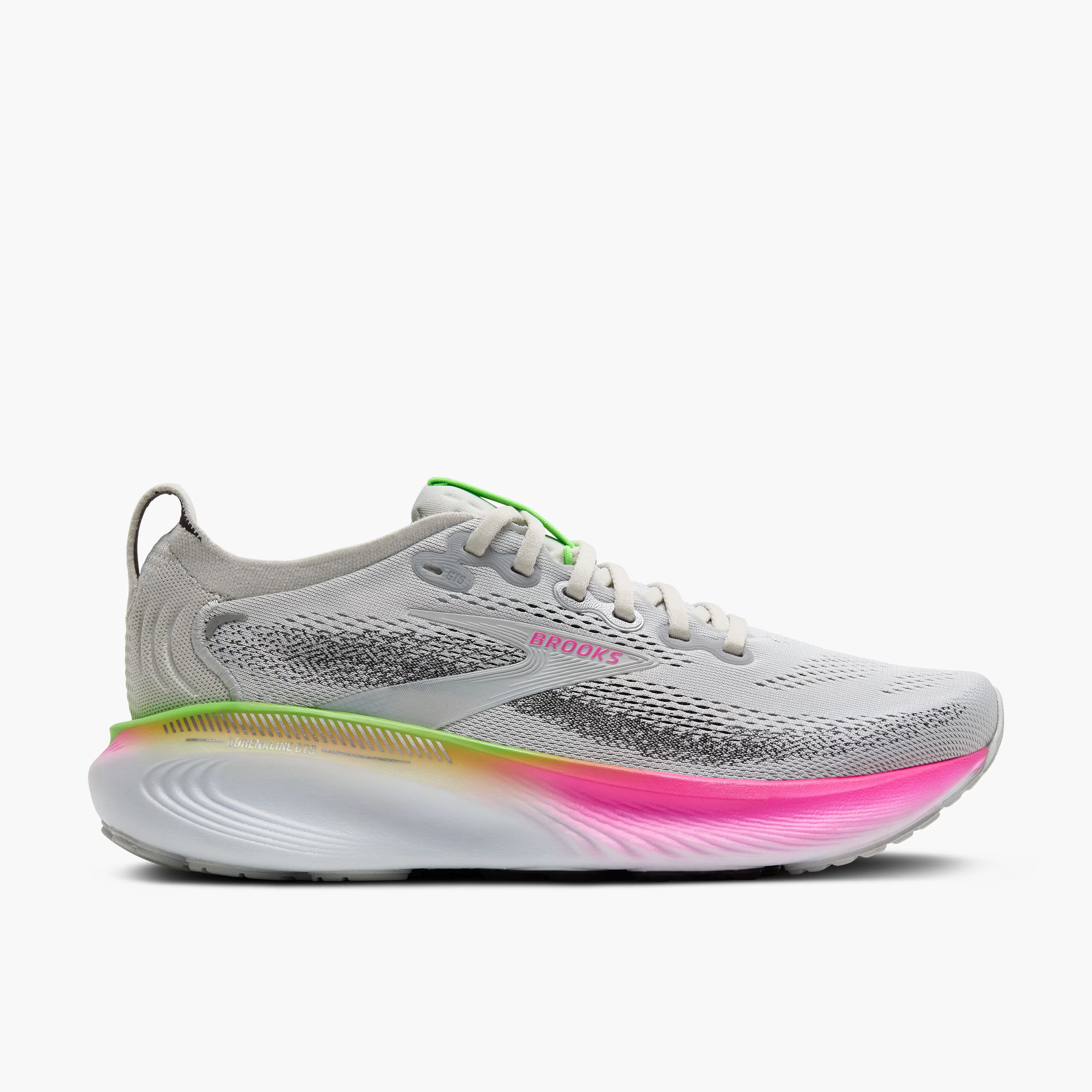 Women's Brooks Running Adrenaline GTS 25 Road Running Shoe in Oyster/Pink/Green