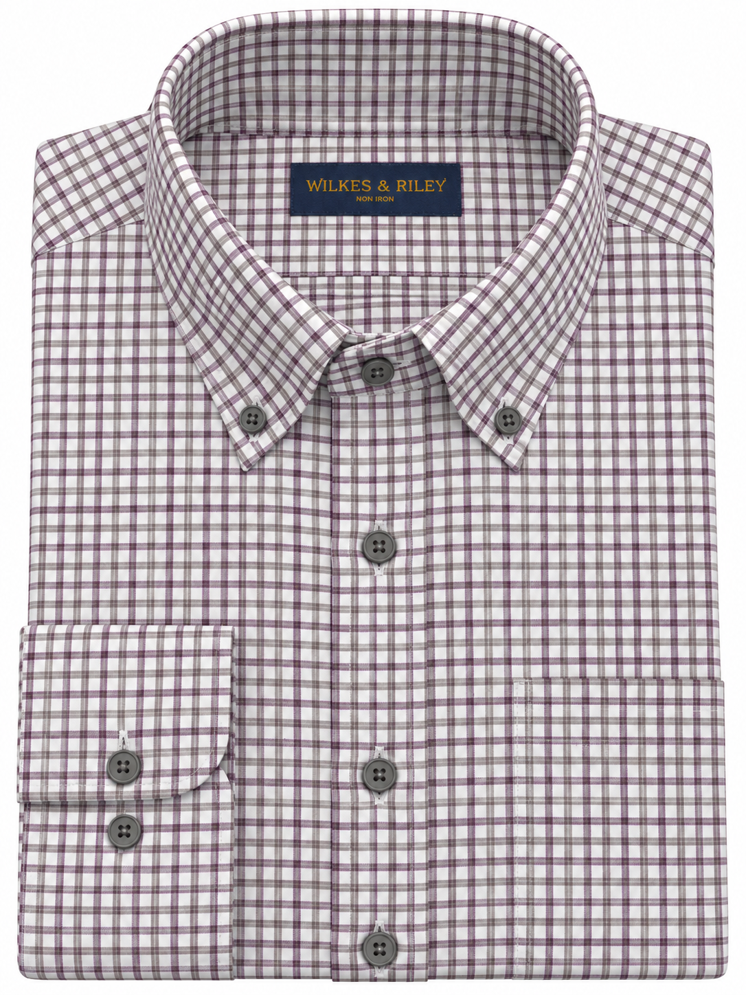 Wilkes & Riley Crimson and Grey Check Brushed Twill Button-Down Collar Sport Shirt