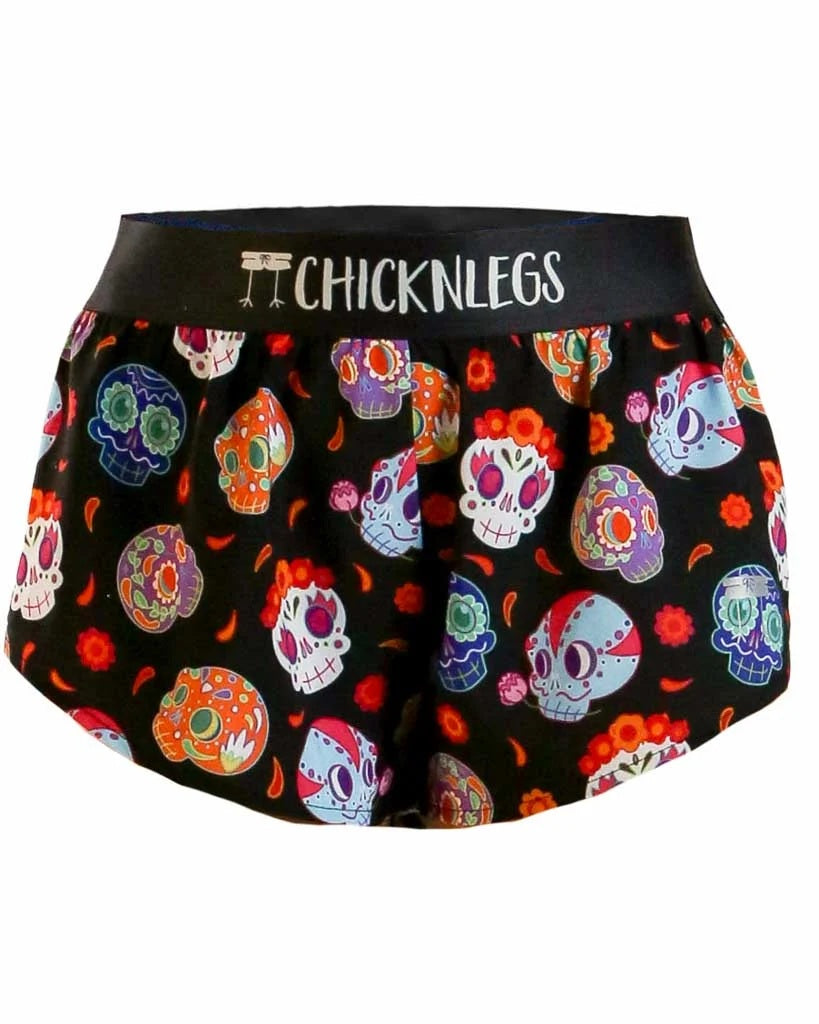 ChicknLegs Women's 1.5" Split Shorts in Sugar Skulls