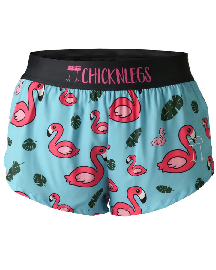ChicknLegs Women's 1.5" Split Shorts in Blue Flamingo