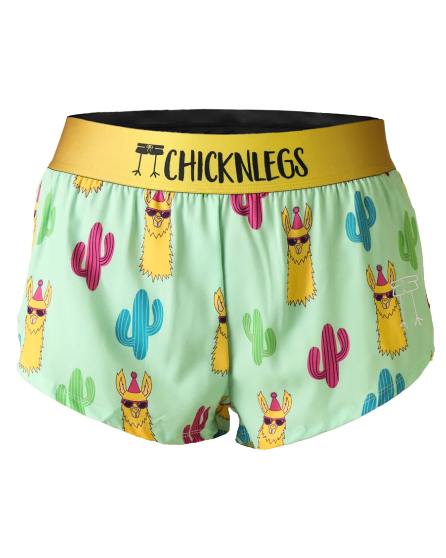 ChicknLegs Women's 1.5" Split Shorts in Green Llamas
