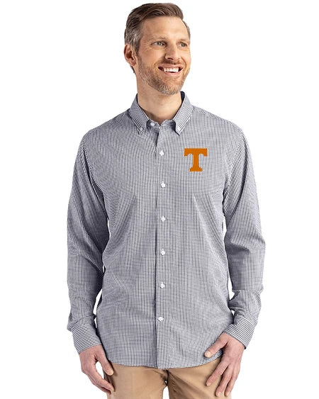 Tennessee Cutter & Buck Skyline Eco Gingham Button Up Shirt in Black
