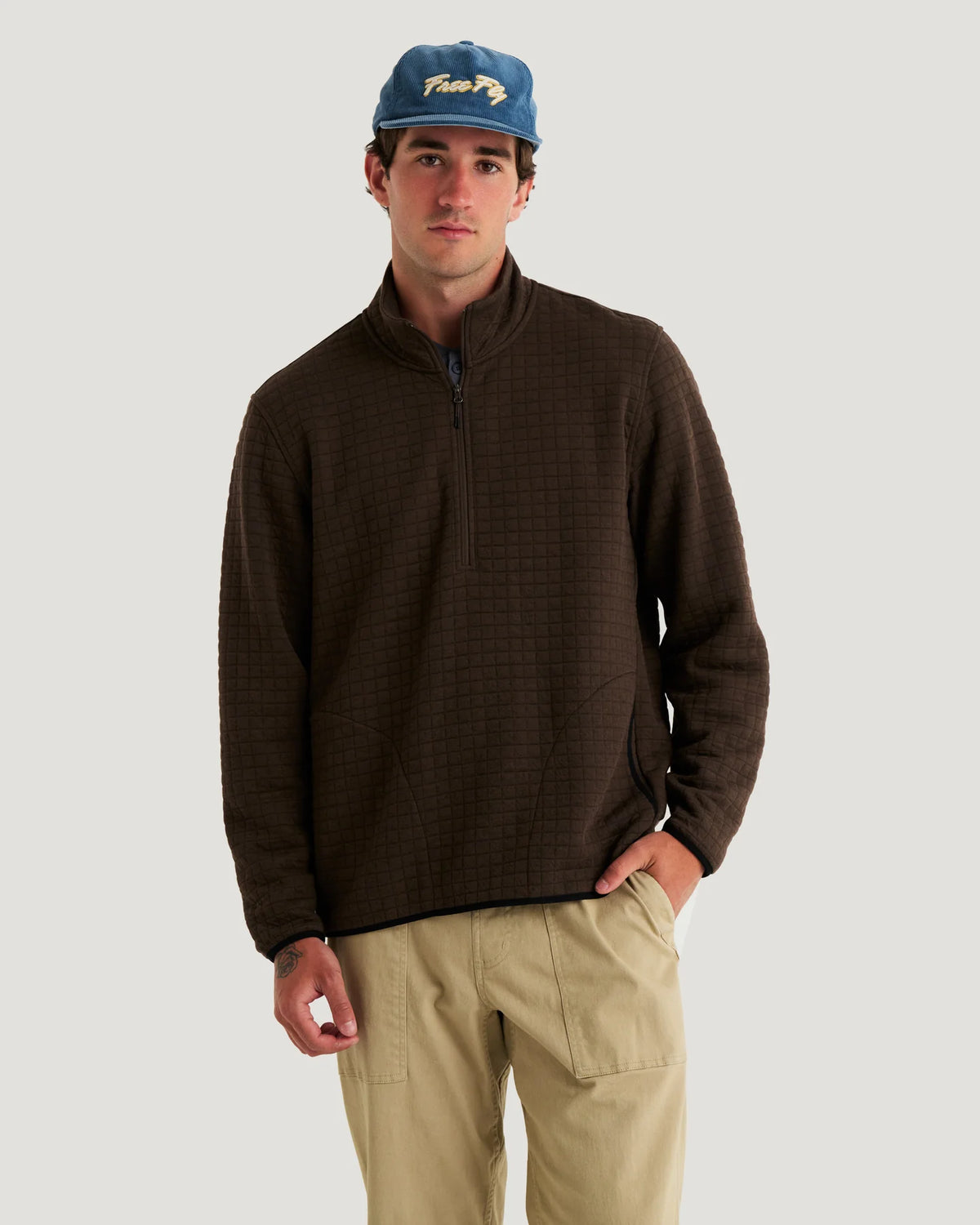 Free Fly Men's Downvalley Quarter Zip in Heather Dark Brown