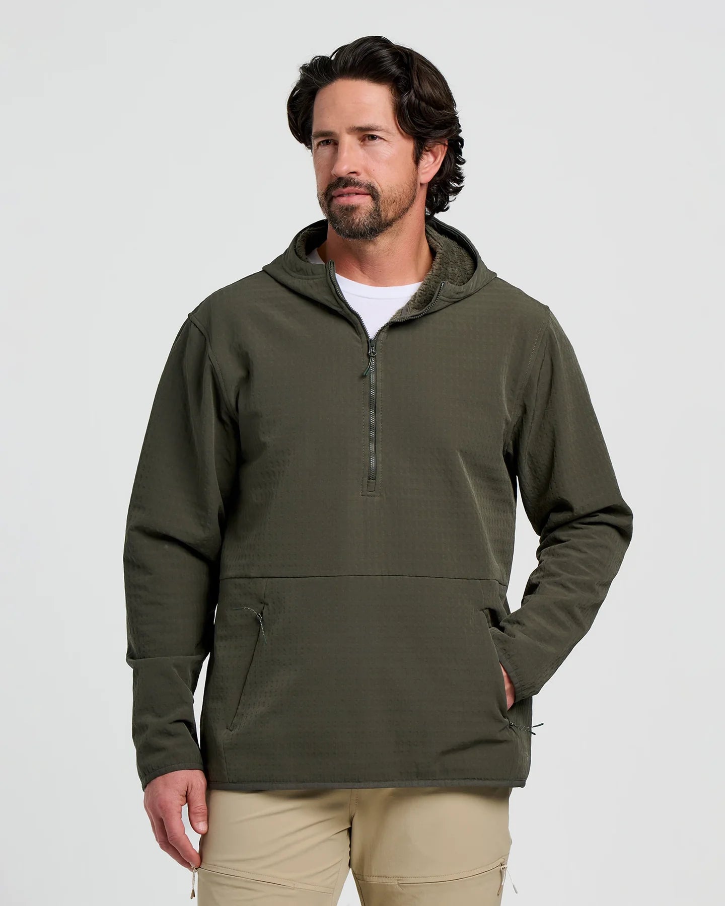 Free Fly Men's Gridback Fleece Anorak Hoodie in Dark Forest
