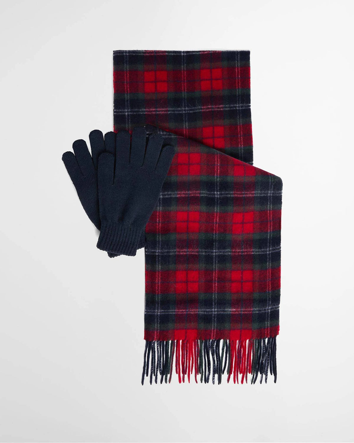 Barbour Tartan Scarf & Glove Gift Set in Red Spruce