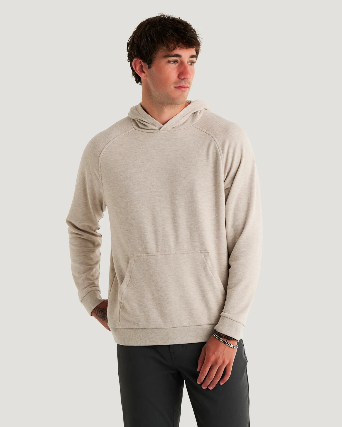 Free Fly Men's Bamboo Lightweight Fleece Hoodie in Heather Dessert Tan