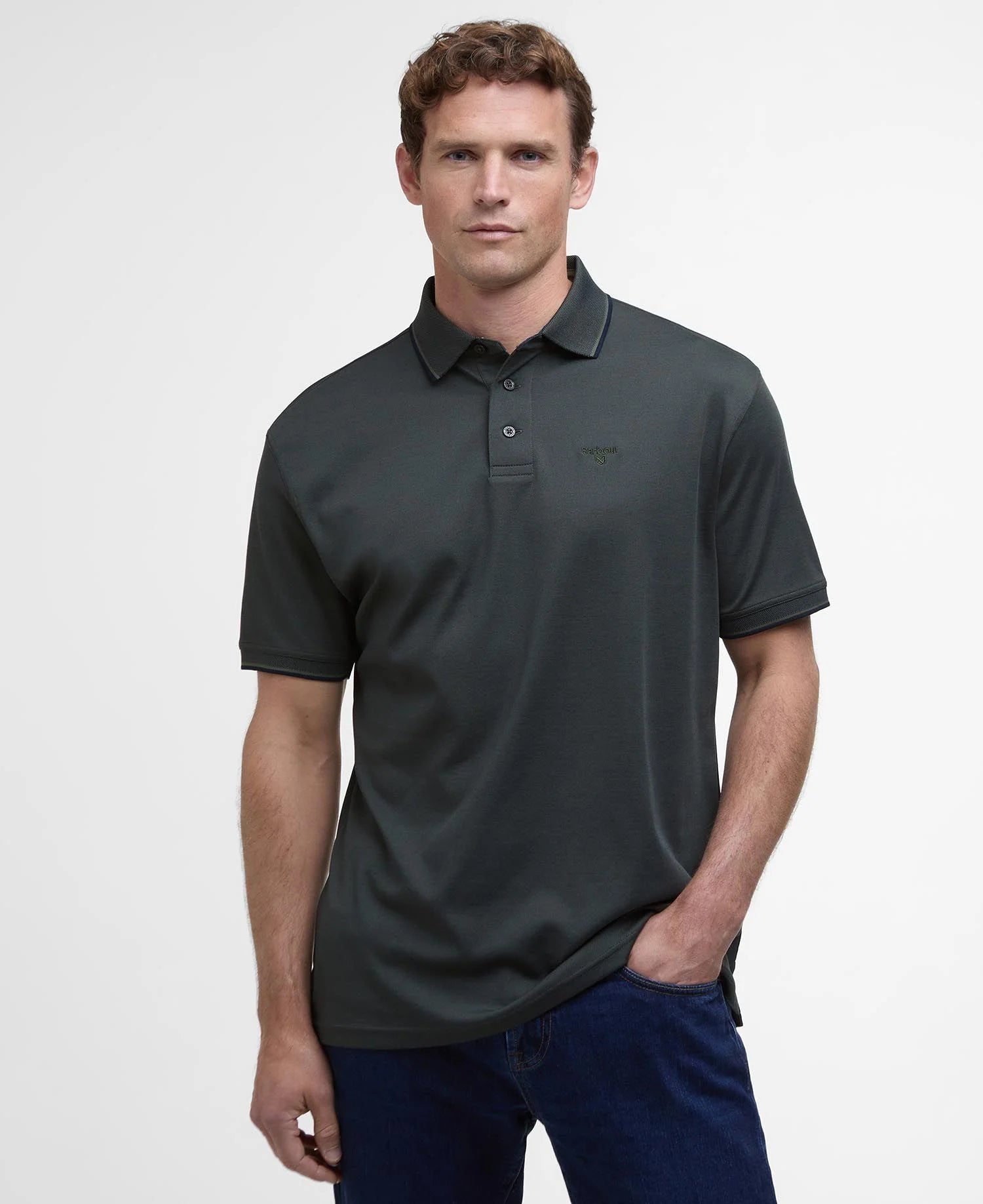 Barbour Heydon Short-Sleeved Polo Shirt in Olive
