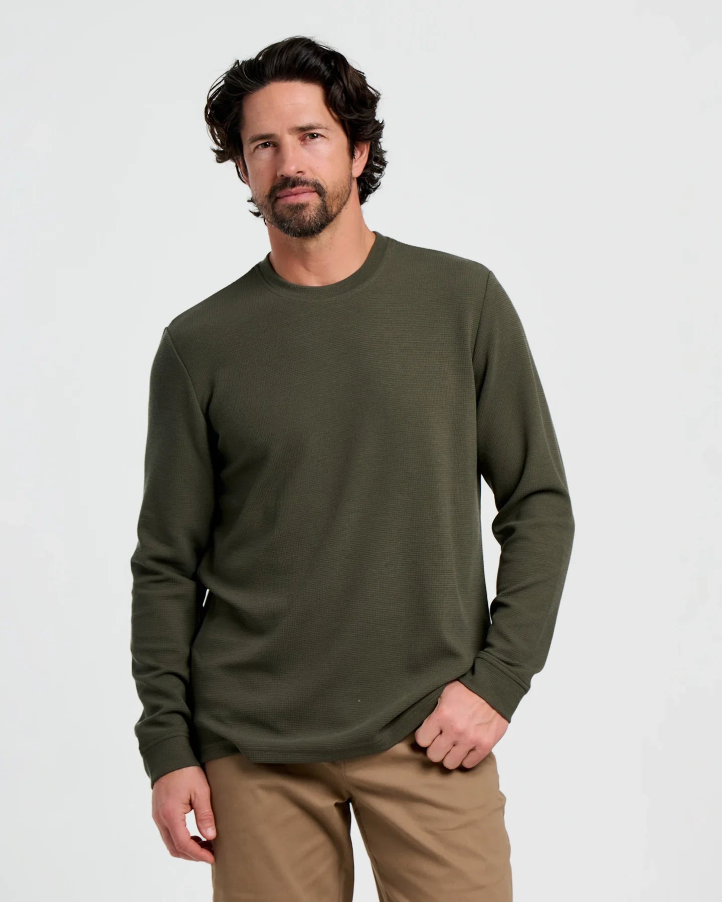Free Fly Men's Waffle Crew in Dark Forest