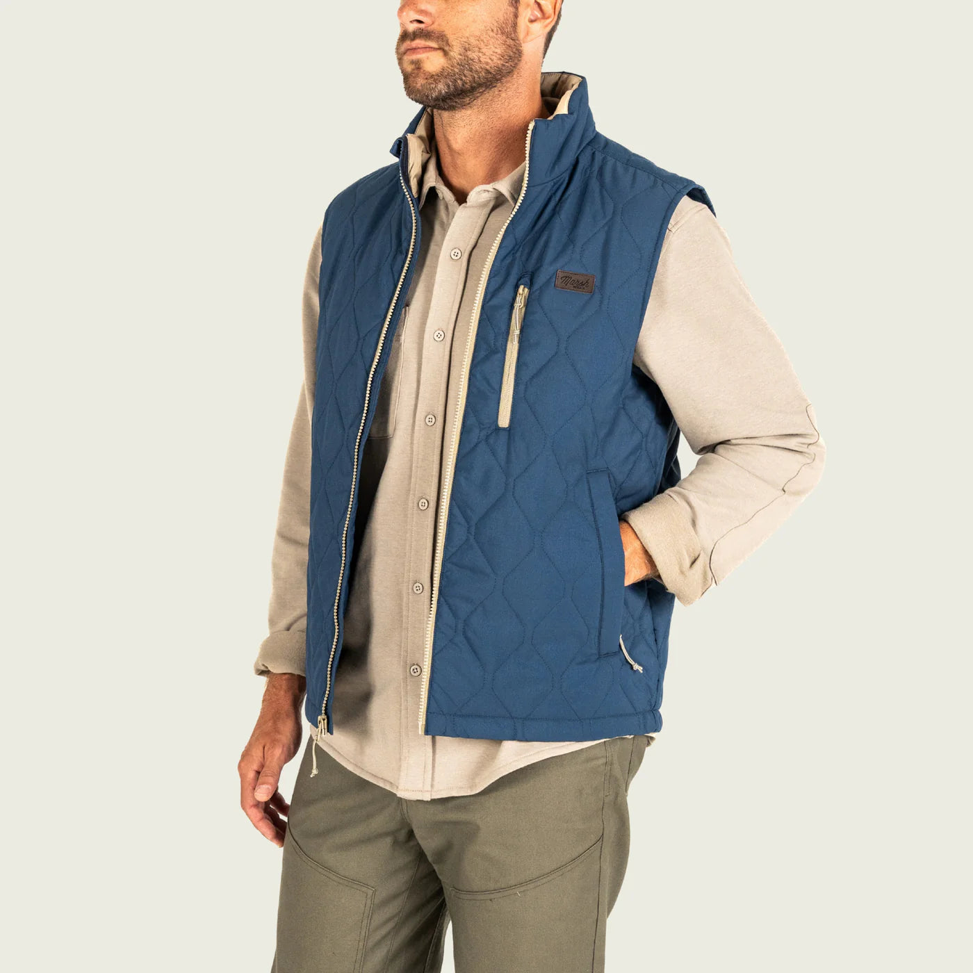 Marsh Barnwell Puff Full Zip Vest in Denim
