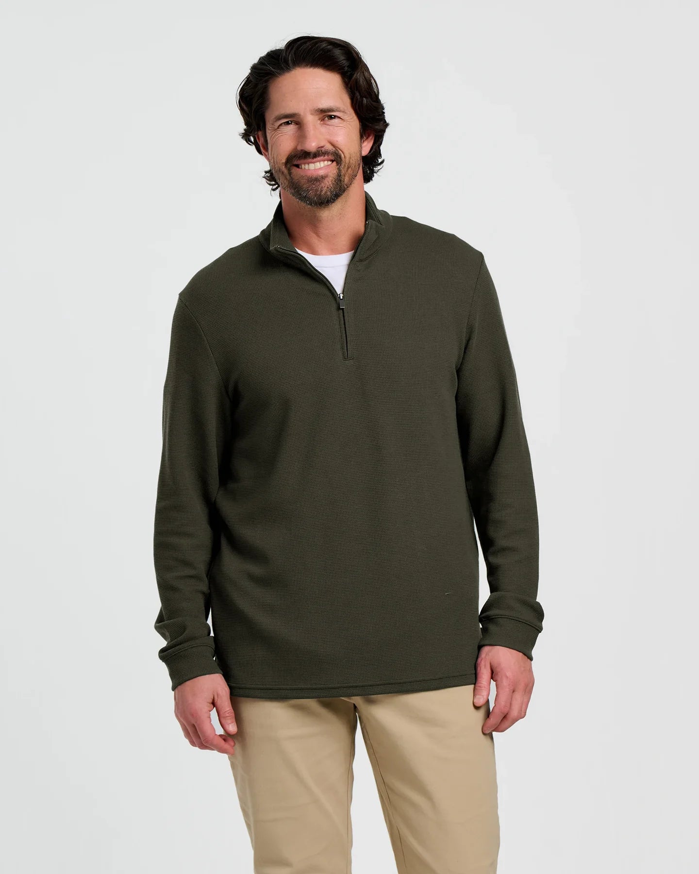 Free Fly Men's Waffle Quarter Zip in Dark Forest