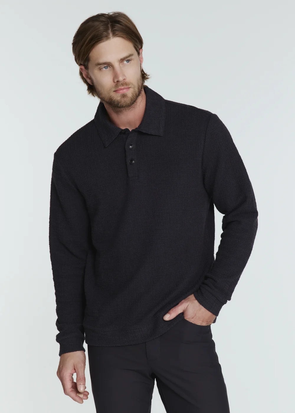 7DIAMONDS Monterey Textured Long Sleeve Polo in Navy