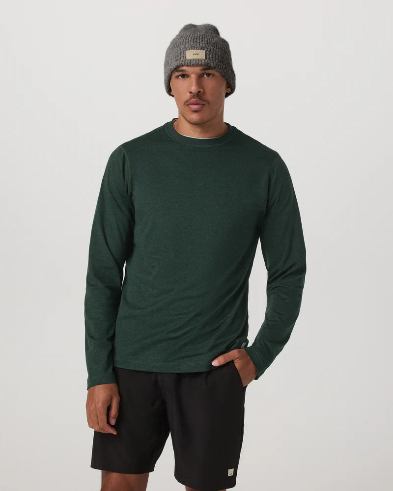 vuori Men's Long Sleeve Ponto Performance Tee in Evergreen Heather