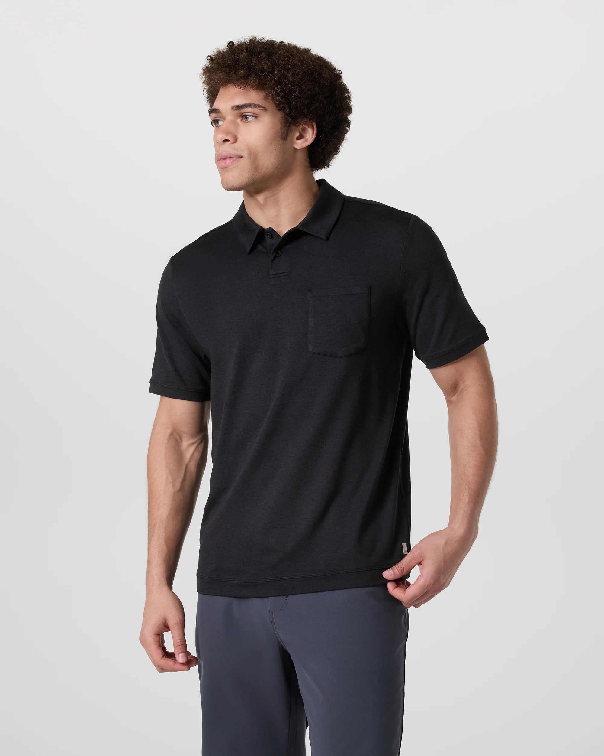 vuori Men's Short Sleeve Ponto Performance Polo in Heather Black