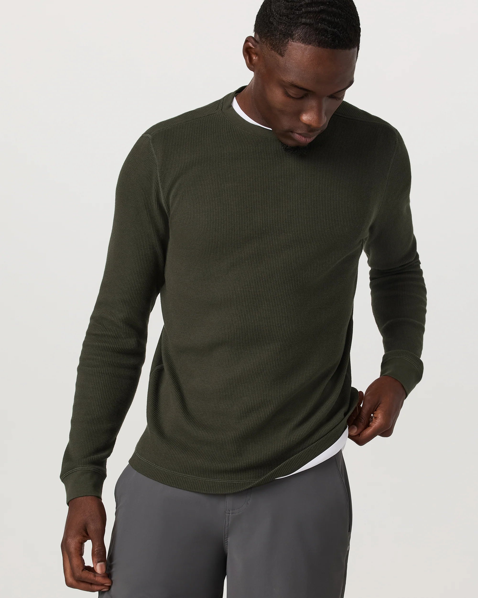 vuori Men's Waffle Crew in Dark Oregano