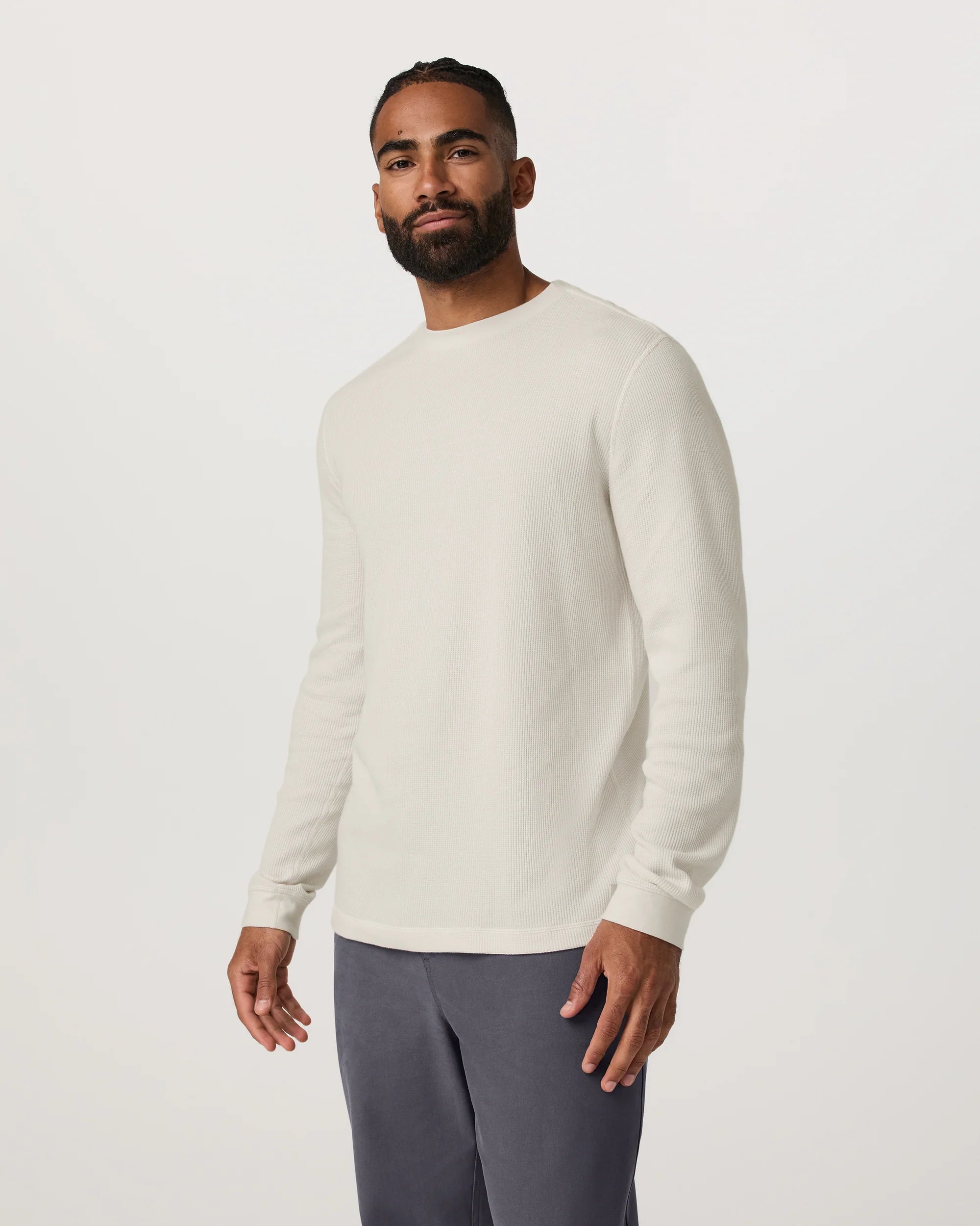 vuori Men's Waffle Crew in Marshmallow