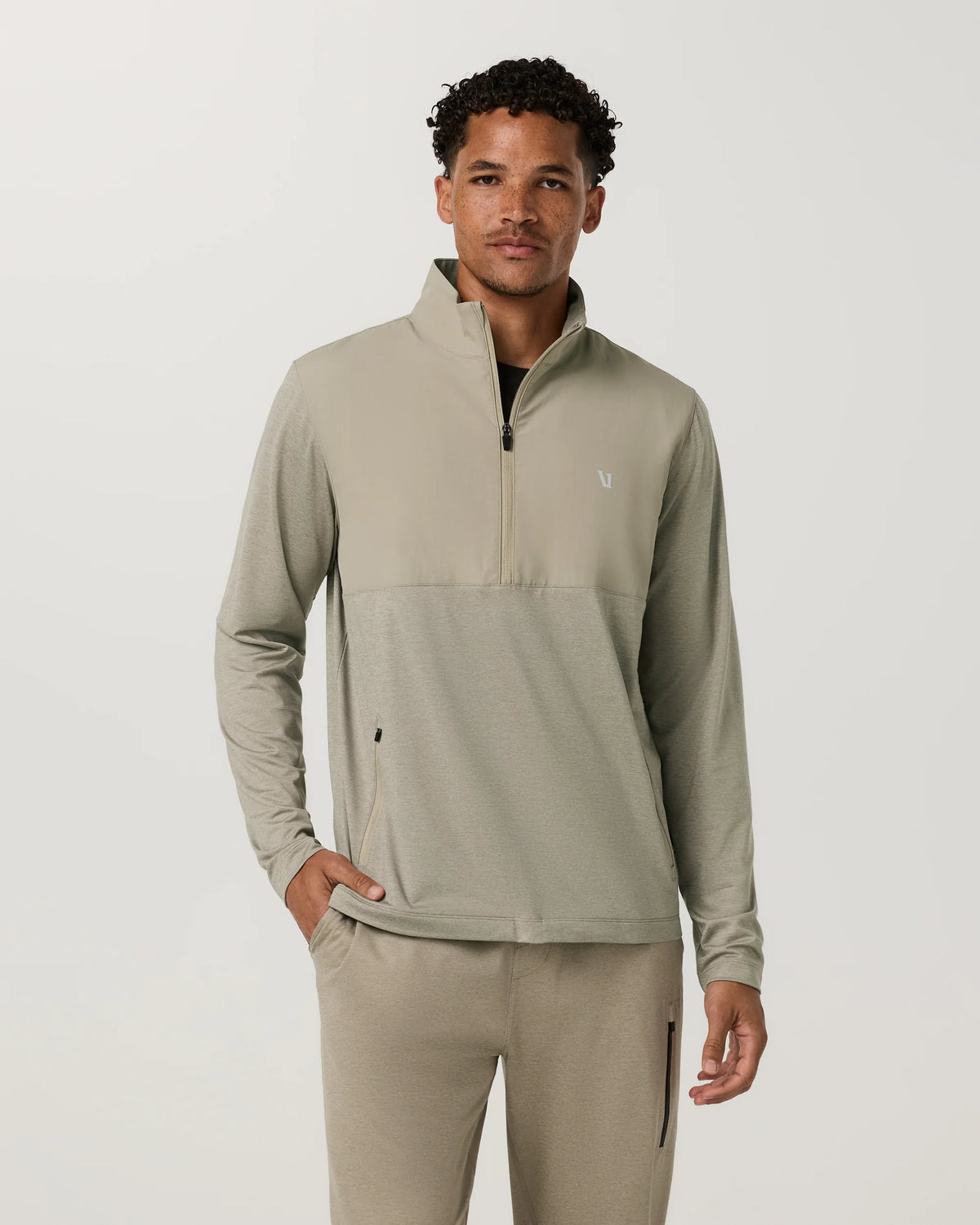 vuori Men's Sunday Element Half Zip in Biscotti Heather
