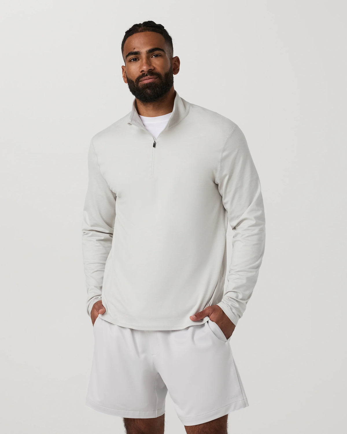 vuori Men's Ponto Half Zip Mock Neck in Salt Heather