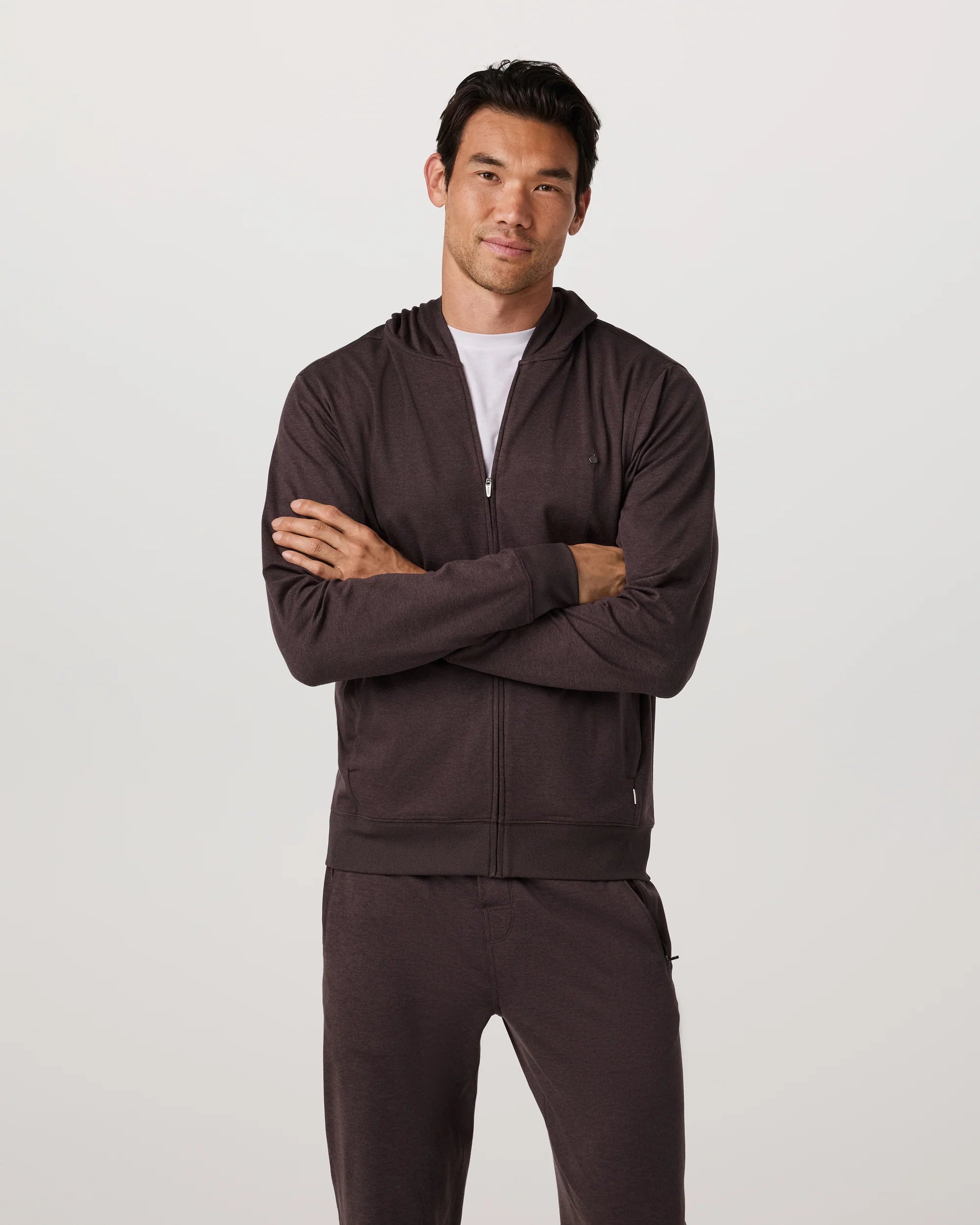 vuori Men's Ponto Full Zip Hoodie in Sangria Heather