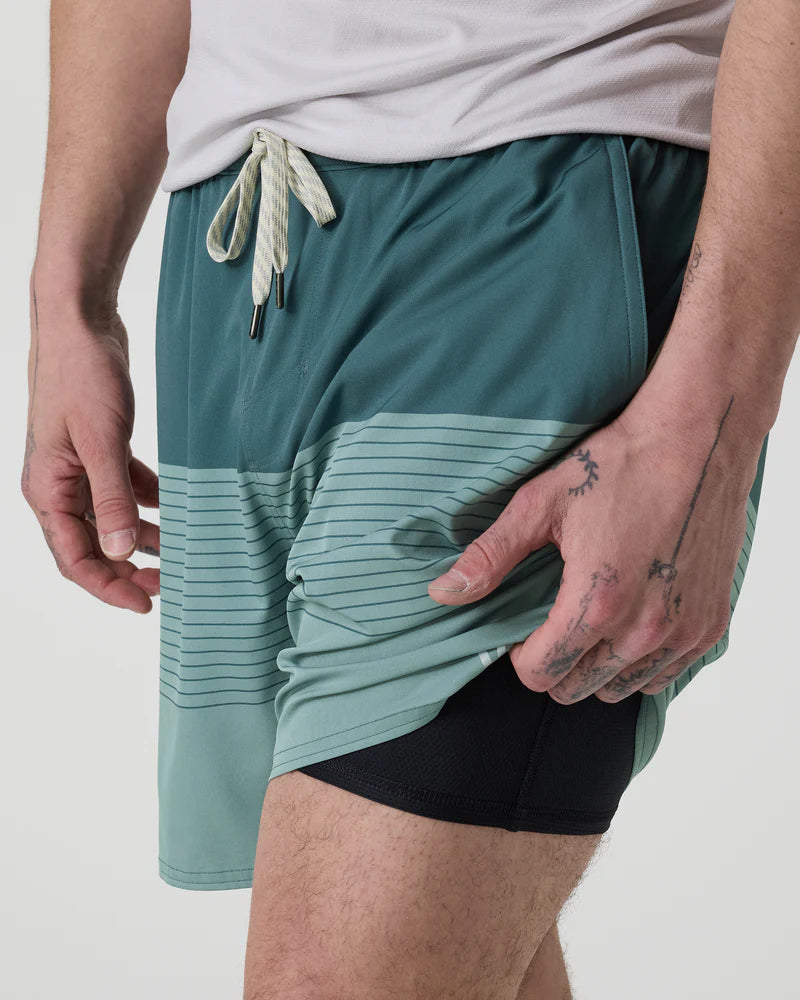 vuori Men's Trail Short 2.0 in Light Deep Sea Stripe