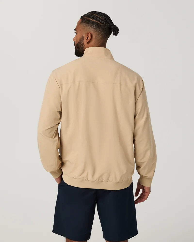 vuori Men's Venture Quarter Zip in Khaki Linen Texture