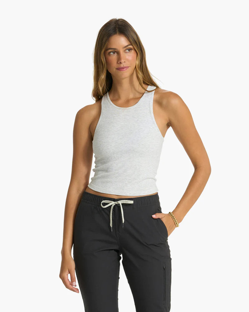 vuori Women's Pose Plyo Tank in White Heather Grey