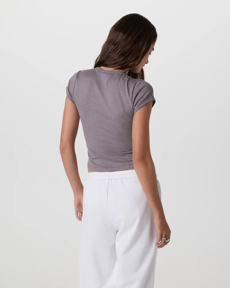 vuori Women's Halo Baby Tee in Lunar Grey Heather