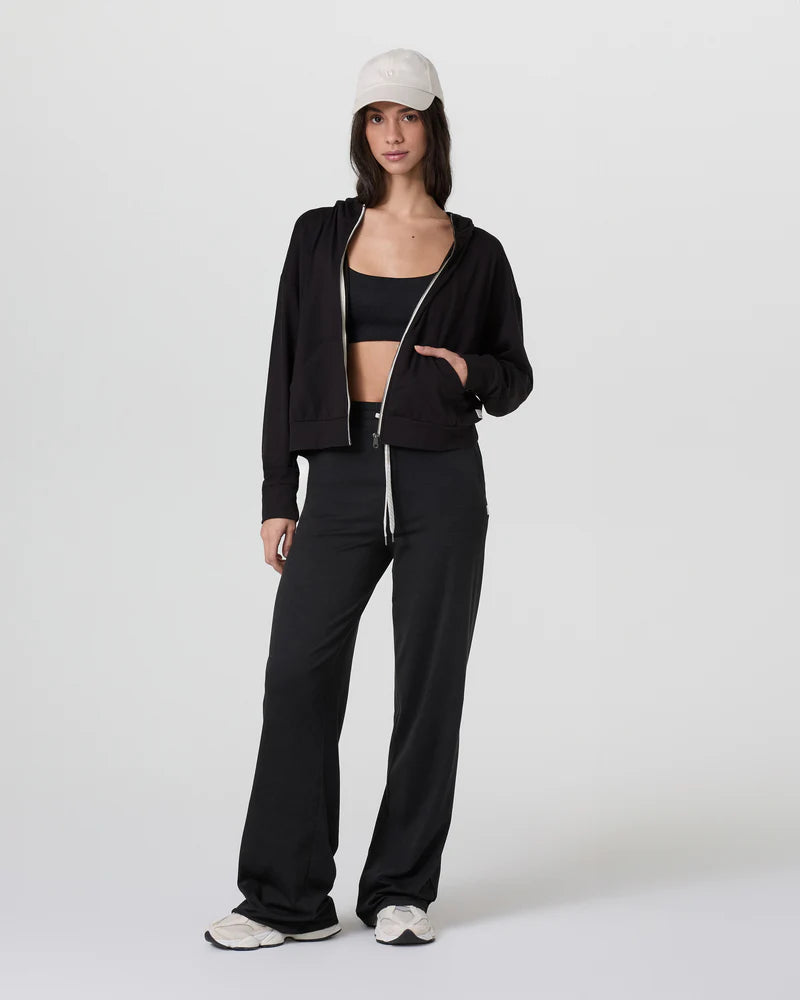 vuori Women's Halo Modern Full Zip Hoodie in True Black