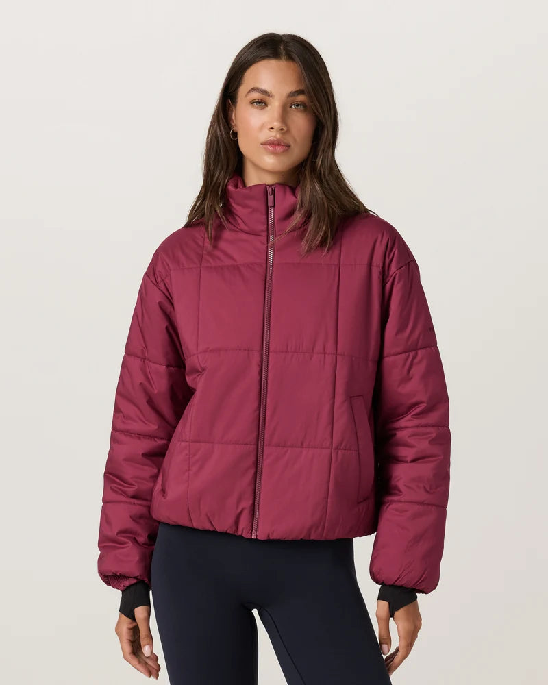 vuori Women's Canyon Insulated Sporty Jacket in Washed Cherry Noir