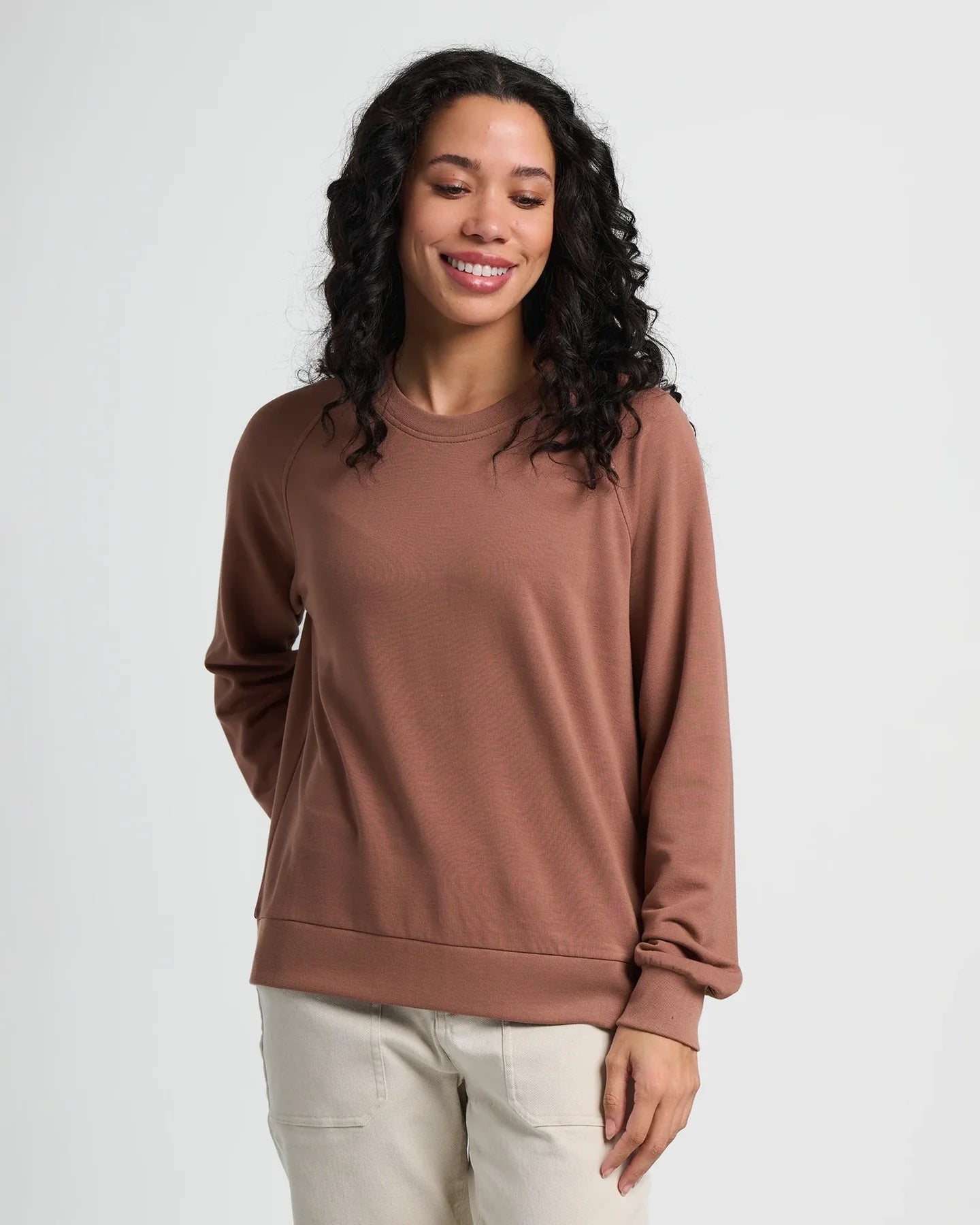 Free Fly Women's Bamboo Lightweight Fleece Crew in Nutmeg