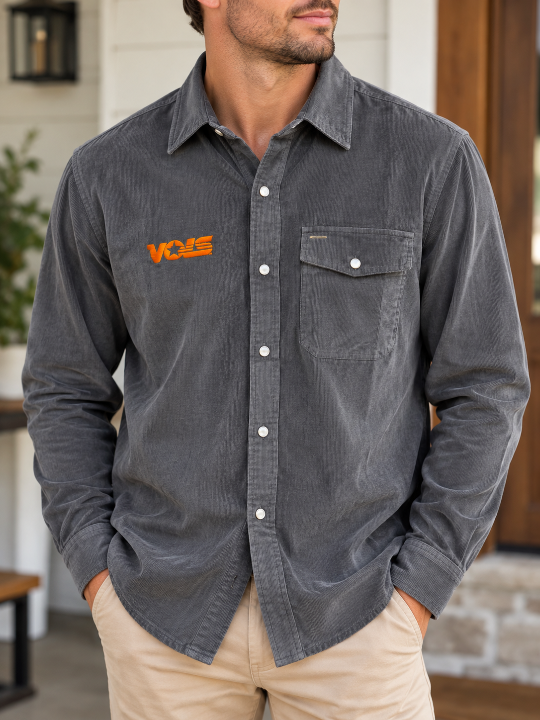 Criquet Vols Corduroy Pearl Snap in Charcoal
